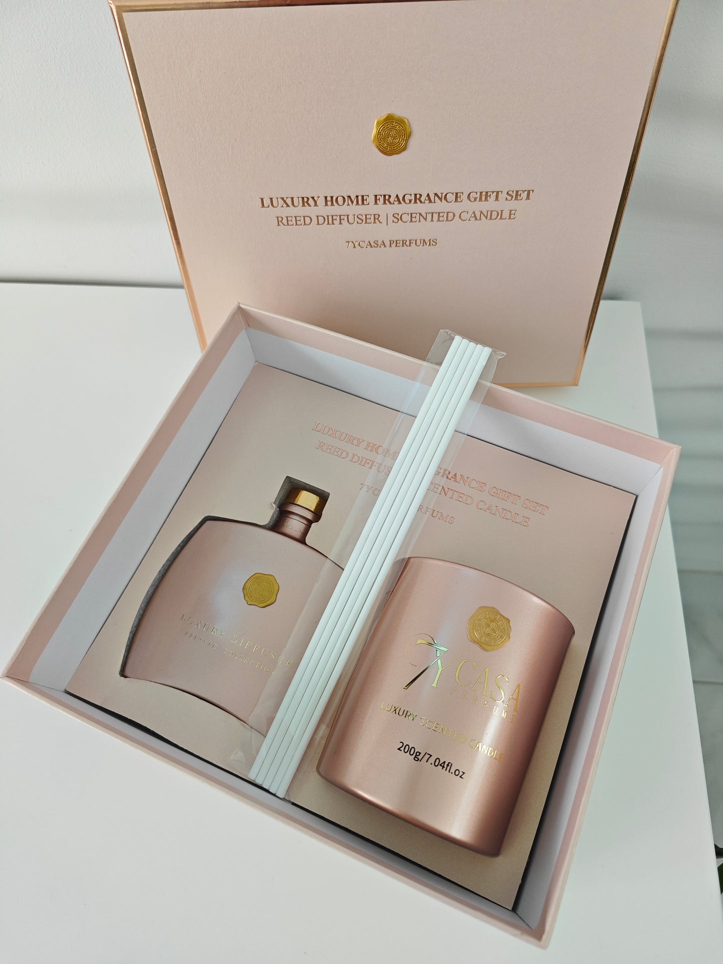 7y Casa namų kvapas su lazdelėmis ir žvakė (rose gold)