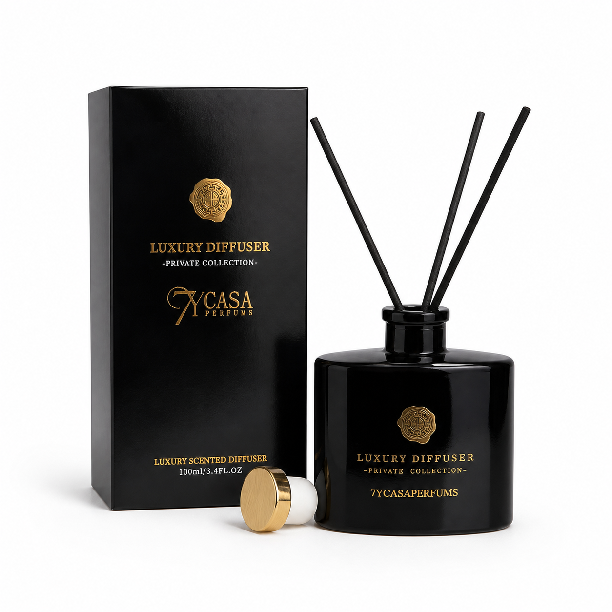 Luxury Diffuser 7YCasa Perfums namų kvapas su lazdelėmis 100 ml (juodas)