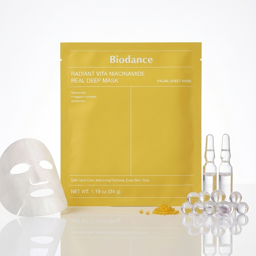 Biodance Radiant Vita Niacinamide Real Deep Mask – lakštinė veido kaukė 4 x 34g.