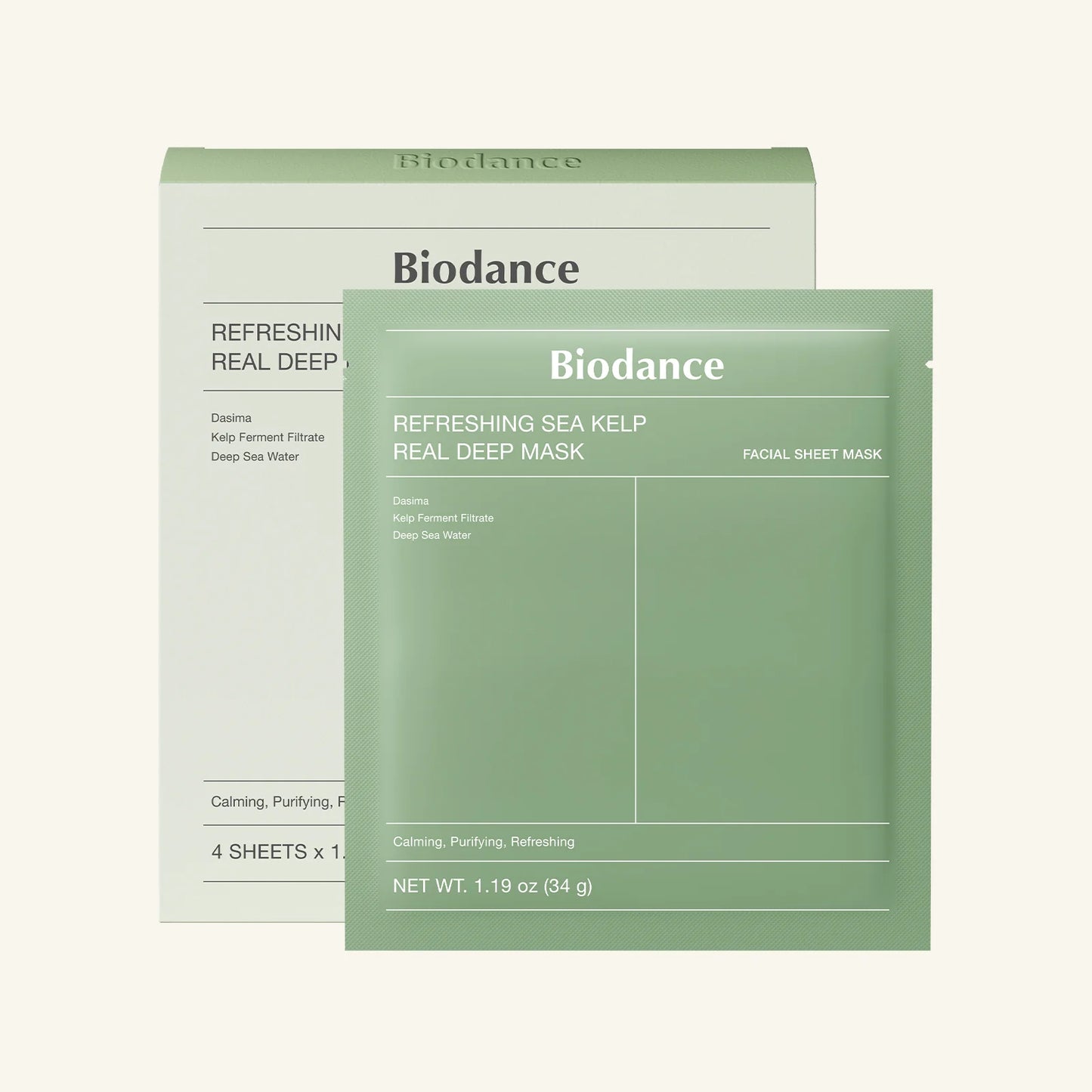 BIODANCE Refreshing Sea Kelp Real Deep Mask - veido kaukė su jūros dumblių ekstraktu 4vnt.