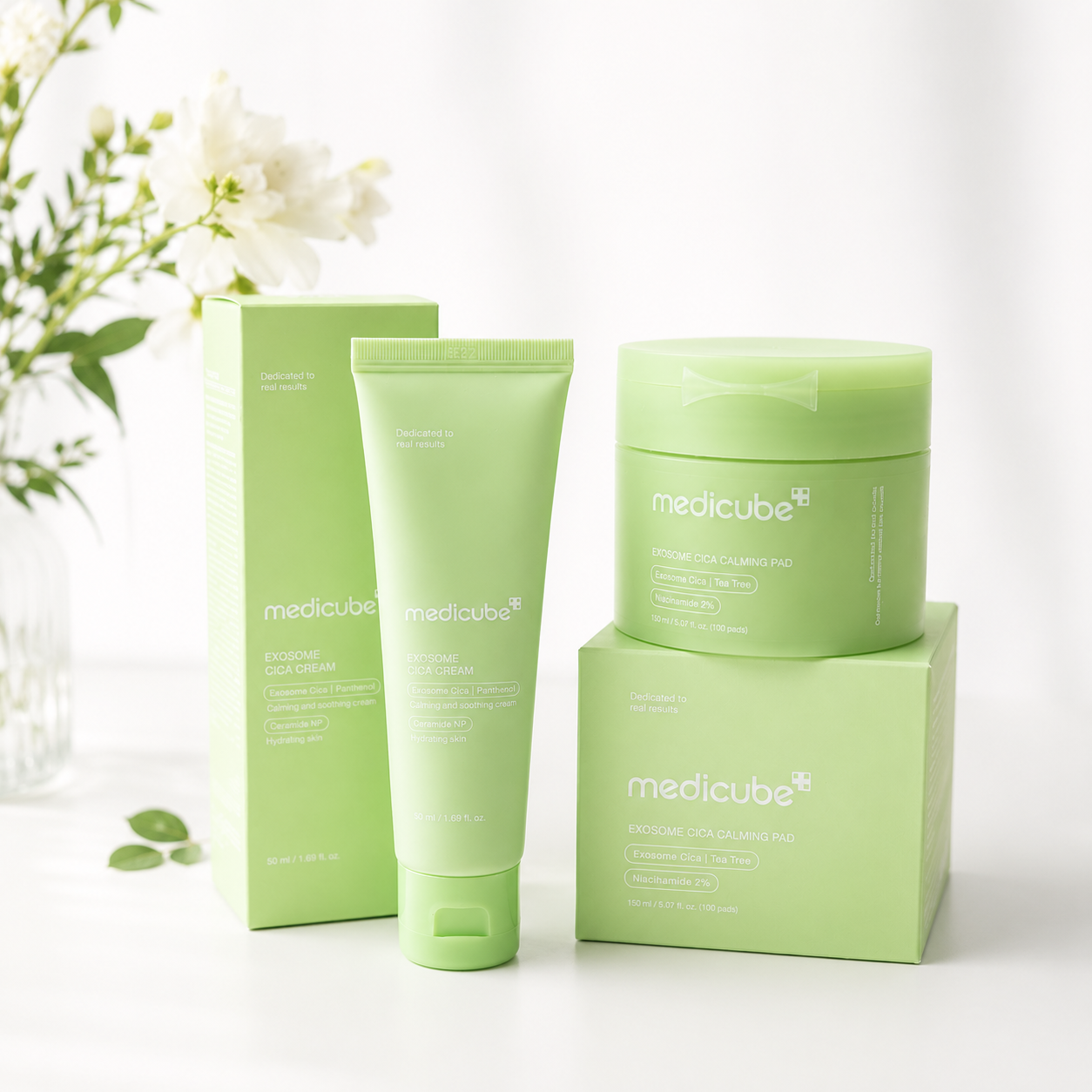 Medicube Exosome Cica Tea Tree toniko padeliai + veido kremas